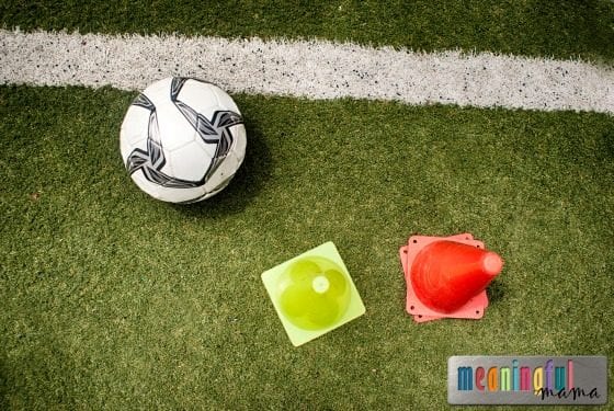 Soccer Ball and Cones on Field