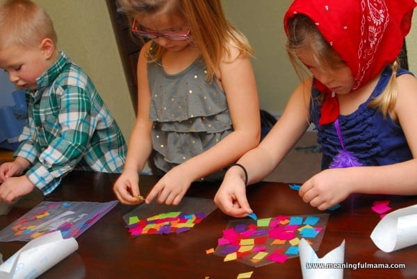 Kids making Stained Glass Nativity Craft for Kids