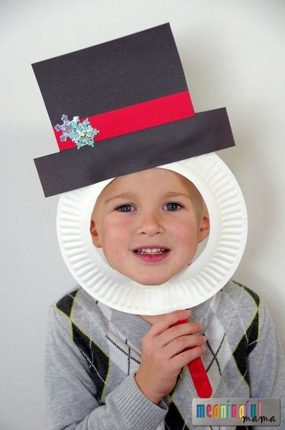Snowman Paper Plate Mask for Kids