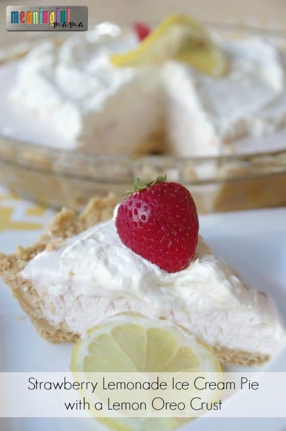 Strawberry Lemonade Ice Cream Pie with a Lemon Oreo Crust