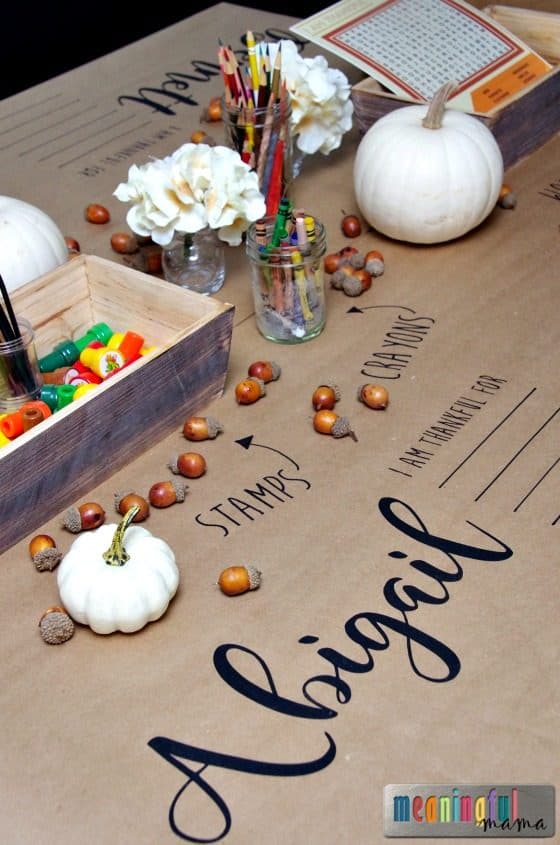 Thanksgiving Kids' Table Covered in Brown Paper and Full of Kid Activities
