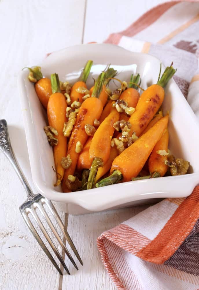 Brown Butter Maple-Glazed Baby Carrots with Pecans