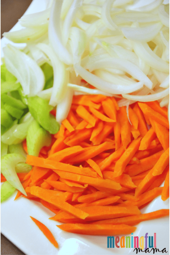 sliced carrots celery and onions