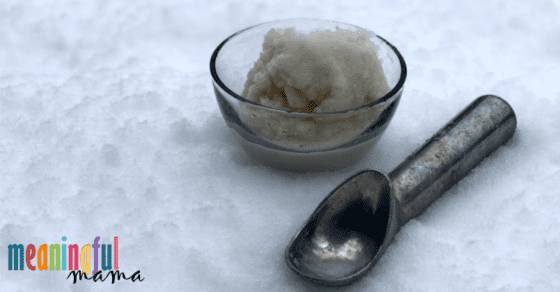 snow cream recipe in the snow with ice cream scoop