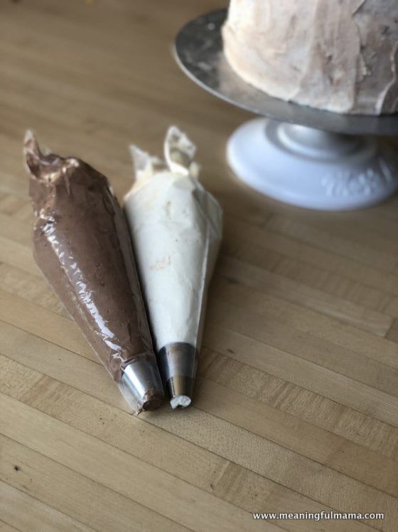 chocolate and plain buttercream in piping bags