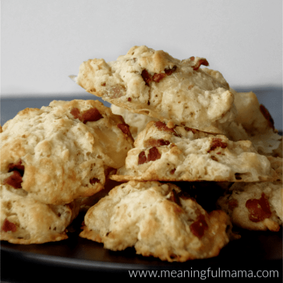 brie and bacon biscuits on a plate