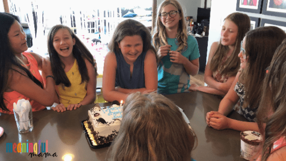 Girls at Birthday Spa Party with Cake