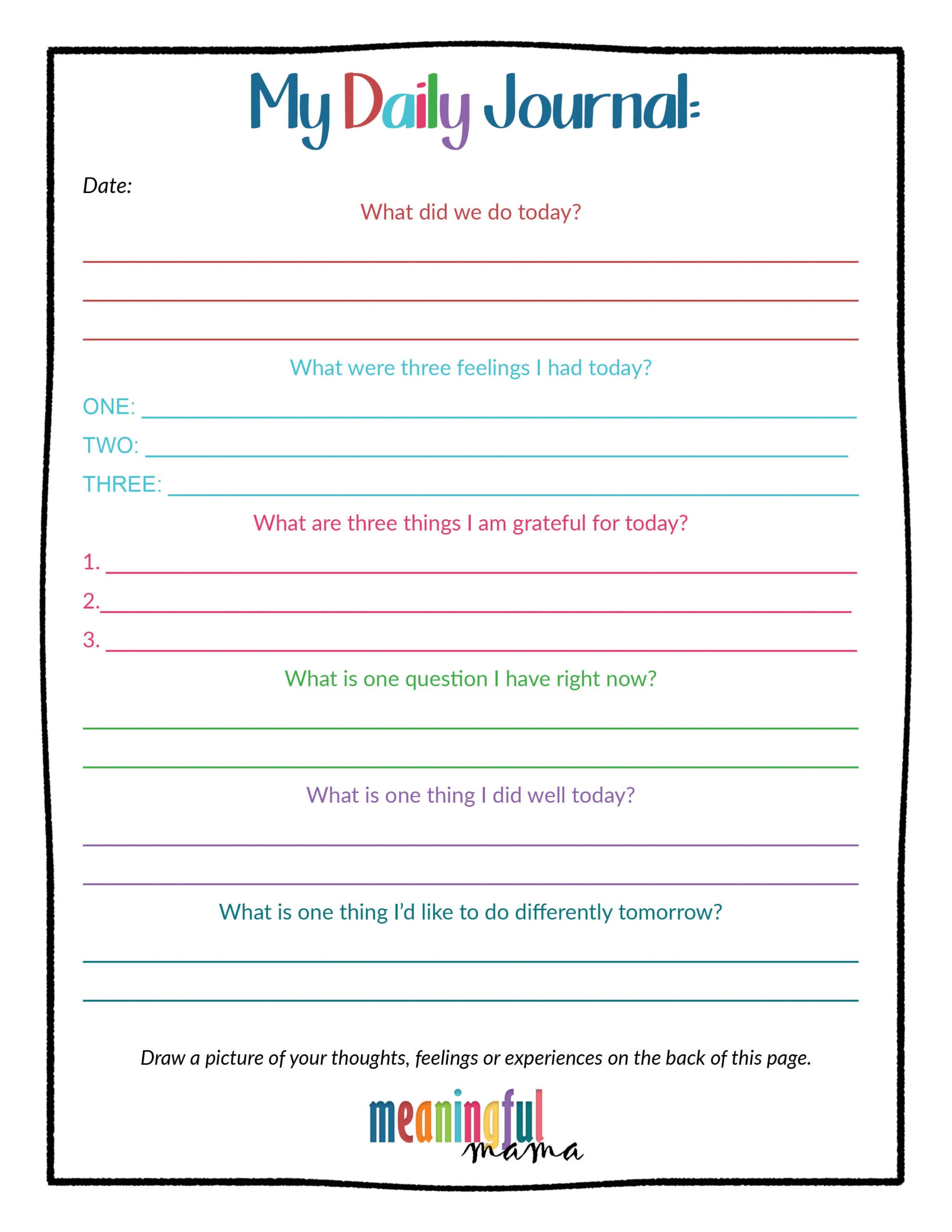 Daily Journal Template from meaningfulmama.com